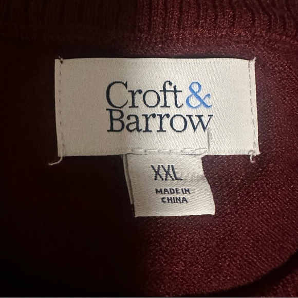 Croft & Barrow Burgundy Sweater with Blue Striped Hem - Picture 2 of 16
